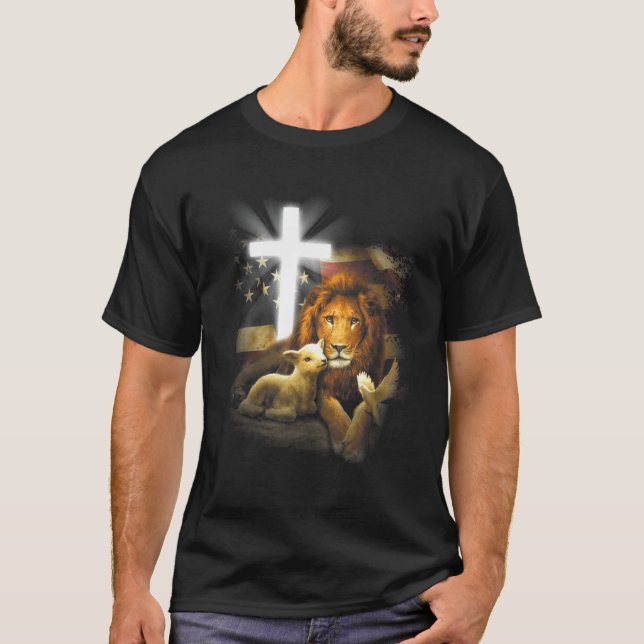 Lejon och lamm Kor Jesus Kristus T Shirt (Framsida)