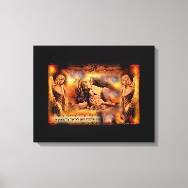 Lejon och lamm med Änglar Canvas Wall Art Bible (Framsida)