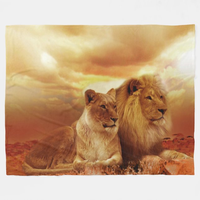 Lejon och Lioness Anpassningsbar Fleece Blanket, s (Framsidan (Horisontell))