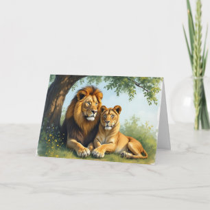 Lejon och lioness Grattis på födelsedagen Sweari Kort