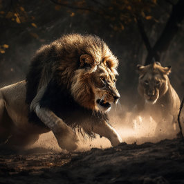 Lejon och Lioness Hunt tillsammans Jigszle Puzzle Pussel