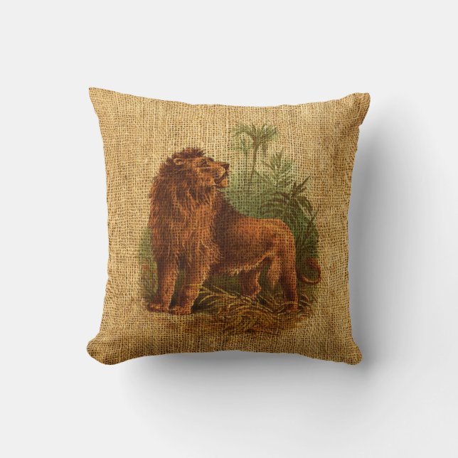 Lejon och palmträdvintage kudde (Framsida)