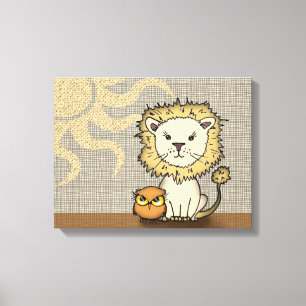 Lejon och uggla Nursery konsttryck inslaget canvas