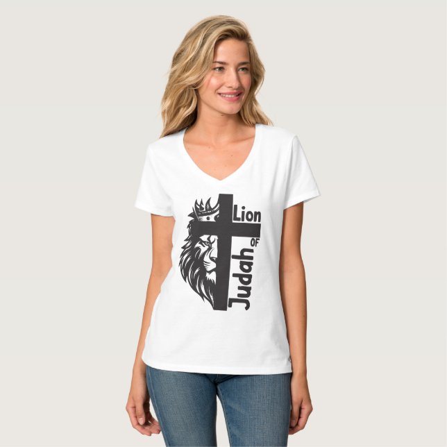 Lejon om Judah Bold Halva Lejona halva Kor Christi T Shirt (Hel framsida)