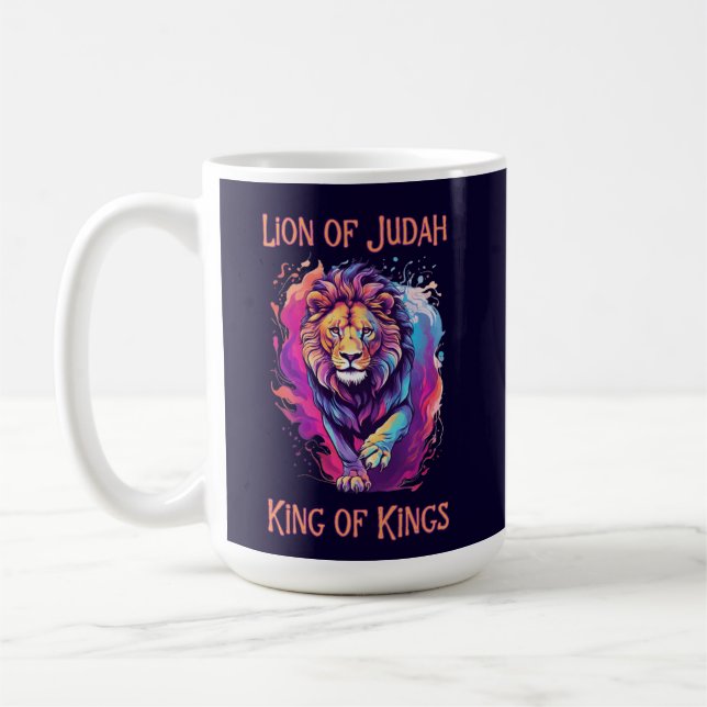 Lejon om Judah Christian Faith Jesus Gift Kaffemugg (Vänster)