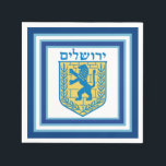 Lejon om Judah Emblem Jerusalem Hebrew Pappersservett<br><div class="desc">Paket med 50 vita pappra cocktailblöjor med en bild av en blå och gult Lejon av Judah emblem och breda dubbla blå gräns trimmade i ljusblå på vitt. "Jerusalem" trycks över emblemet i Hebrew. Se matcha trasa-napkin och underlägg. Se hela uppsamlingen av Hanukkah Napkin under kategorin HOME i avsnittet HELGDAGAR....</div>