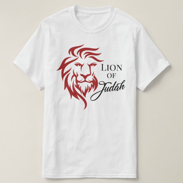 Lejon om Judah Red Black Christian Biblical T Shirt (Design framsida)