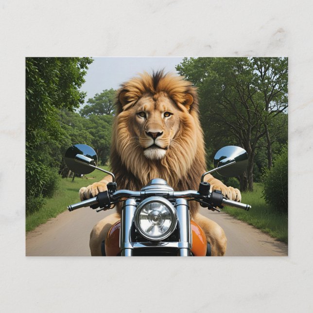Lejon om motorcykel helg vykort (Framsida)