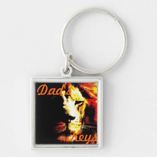 Lejon originaldesign för stora kattdjur fyrkantig silverfärgad nyckelring (Framsidan)