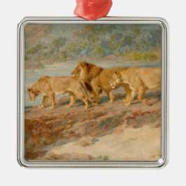 Lejon på en afrikansk flod julgransprydnad metall