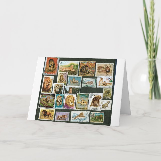 Lejon på frimärke kort (Framsida)