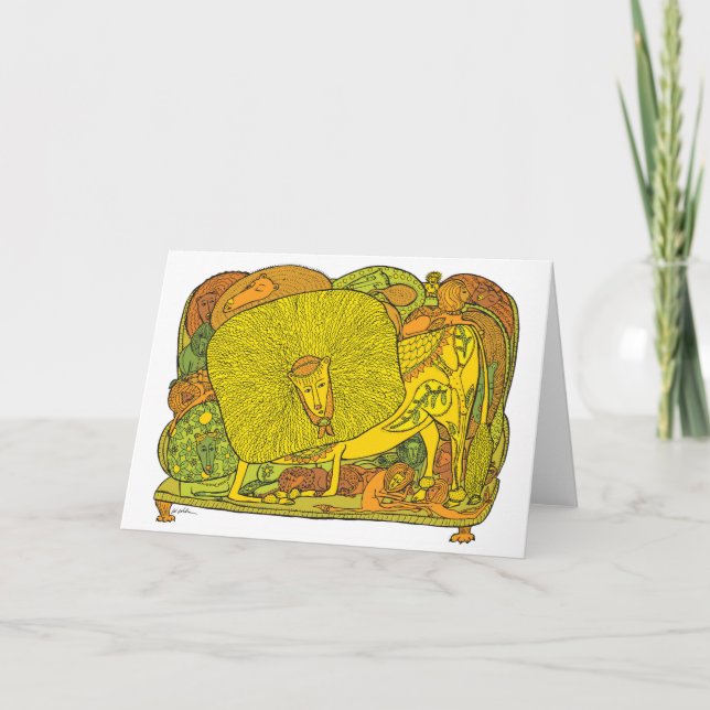 Lejon på soffan helgkort (Framsida)