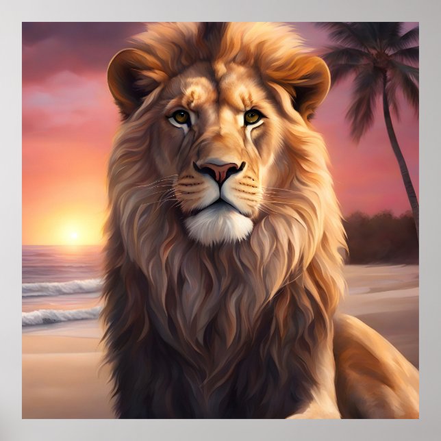 Lejon på stranden poster (Framsidan)