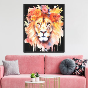Lejon Pastel Flowers Safari Watercolor Savannah Ca Canvastryck