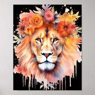 Lejon Pastel Flowers Safari Watercolor Savannah Ca Poster