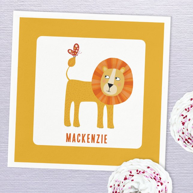 Lejon Personlig för kute Pappersservett (Cute lion personalized name kids party paper napkin)