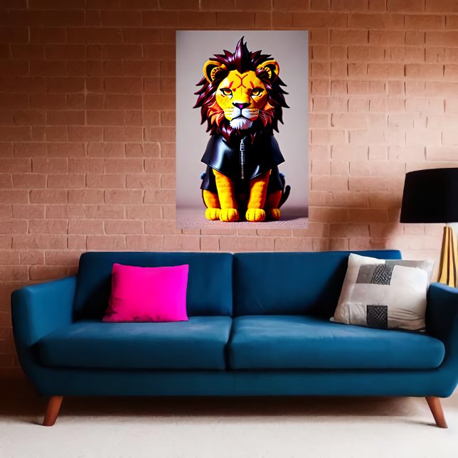 Lejon plush leksak i svart trasa | AI Art Poster (Skapare uppladdad)