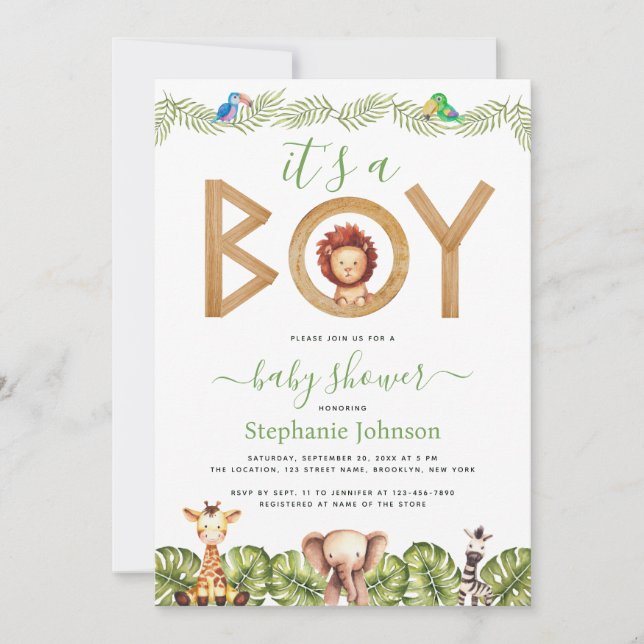 Lejon Pojke Babykalas Safari Djur Djungelblad Inbjudningar (Framsida)