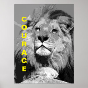 Lejon Poster av svartvitt Motivational Courage