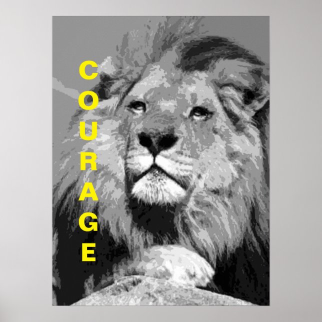 Lejon Poster av svartvitt Motivational Courage (Framsidan)