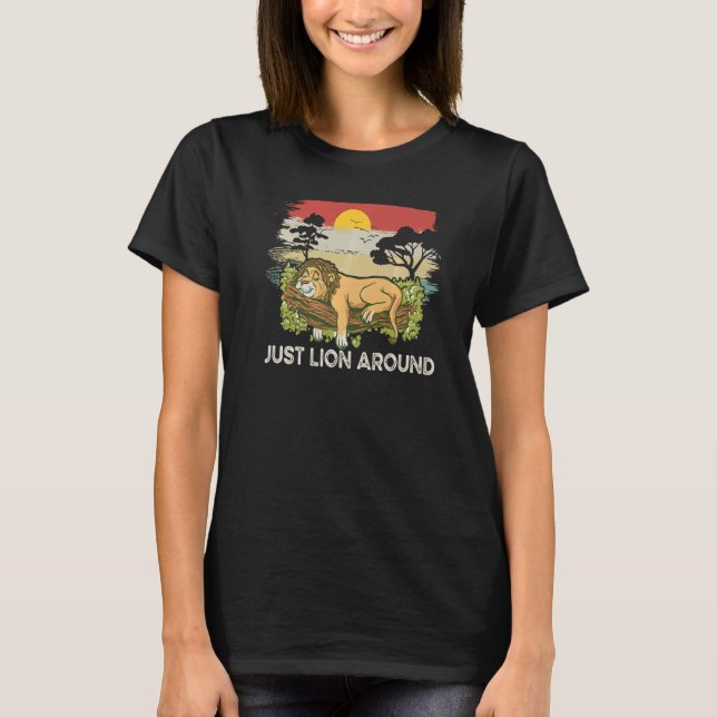 Lejon Pun Tired Lejon T Shirt (Framsida)
