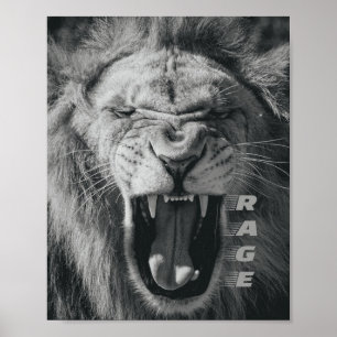 Lejon Rage Black and White Roar Poster