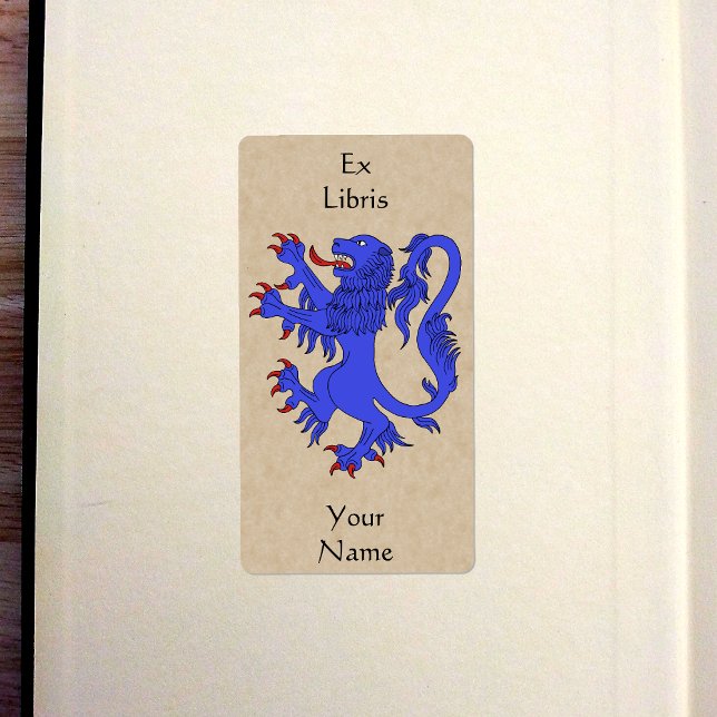 Lejon Rampant Azure-bokplatta Fraktsedel (Lion Rampant Azure Bookplate in Old Book)