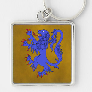 Lejon Rampant Azure Fyrkantig Silverfärgad Nyckelring
