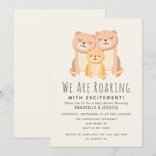 Lejon Raring Excittion 2 mammor Baby Shower Inbjudningar