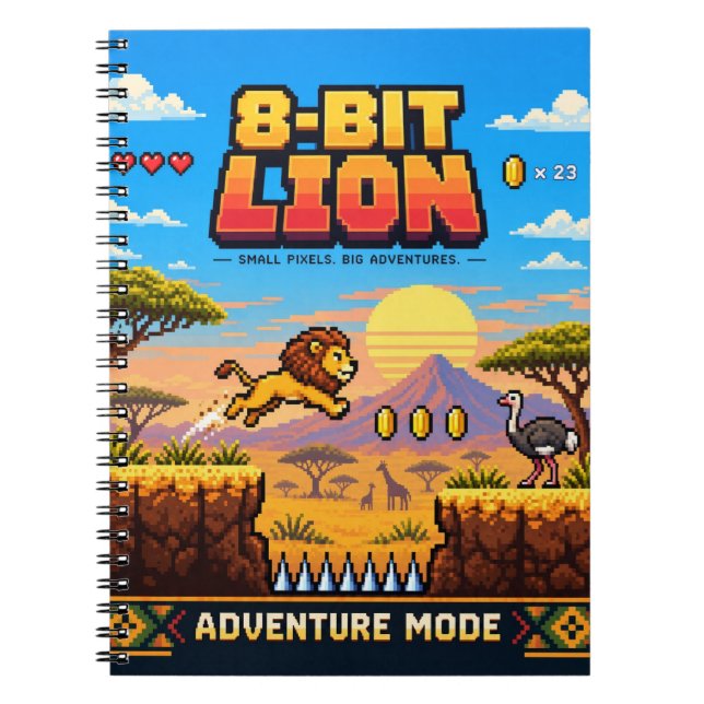 Lejon, Retro 8-Bit Pixelkonst Anteckningsbok (Framsidan)