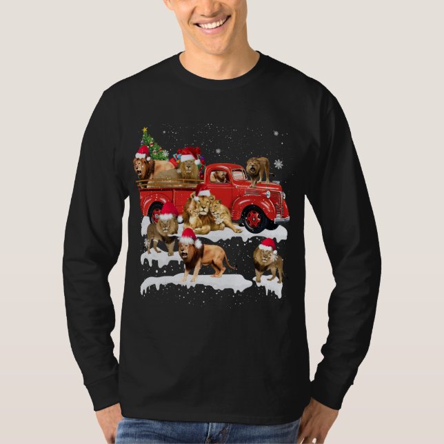Lejon Riding Red Lastbil God jul X-mas Ugly G T Shirt (Framsida)