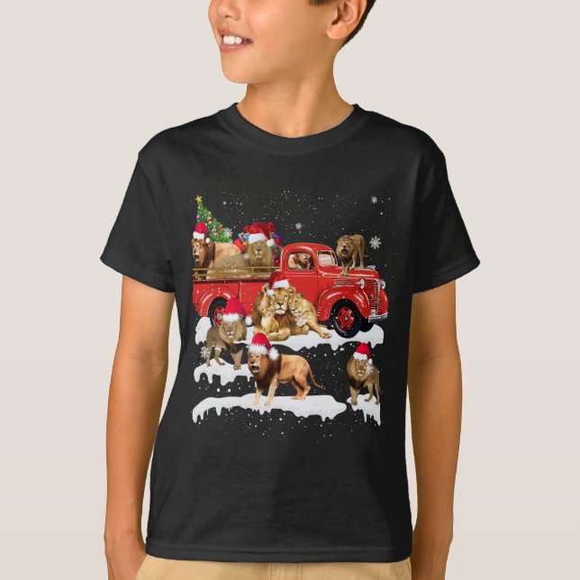 Lejon Riding Red Lastbil God jul X-mas Ugly G T Shirt (Framsida)