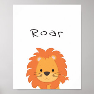 Lejon Roar Nursery Poster, Animal Kidsroom Wall Ar Poster