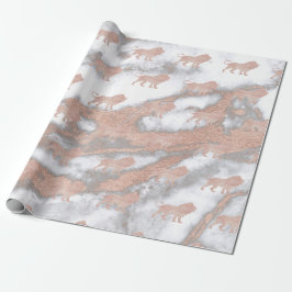 Lejon Rosa ros Guld Ro Metallic Marble Grått Presentpapper