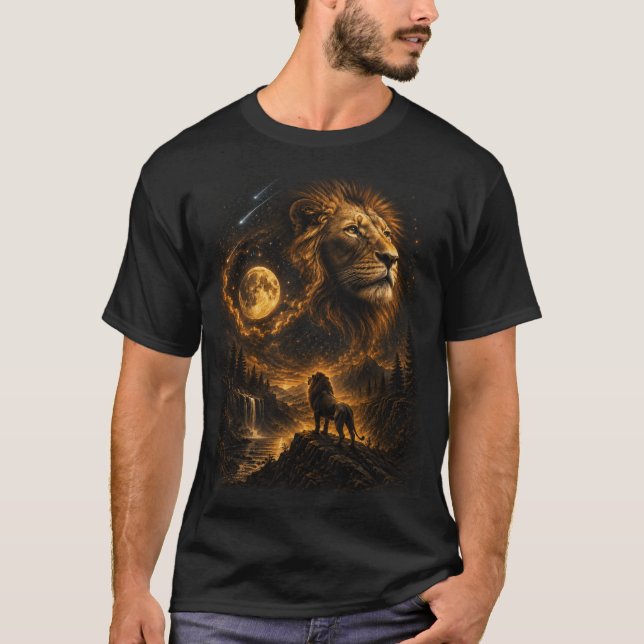 lejon rytar mot månen T-Shirt fullmåne lejon (Framsida)