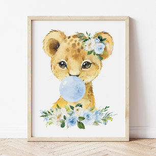 Lejon, Safari, Blue Bubble Gum, Boy Nursery Poster