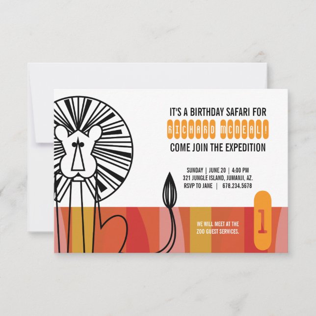 lejon SAFARI-Födelsedagsfest för flicka ANY AGE RE Inbjudningar (Framsida)