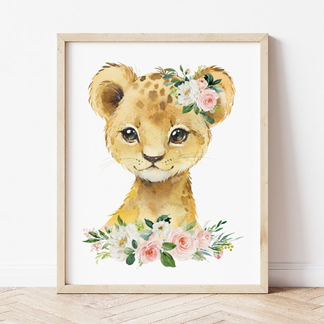 Lejon, Safari, Jungle, Rosa Flowers, Girl Nursery Poster (Skapare uppladdad)