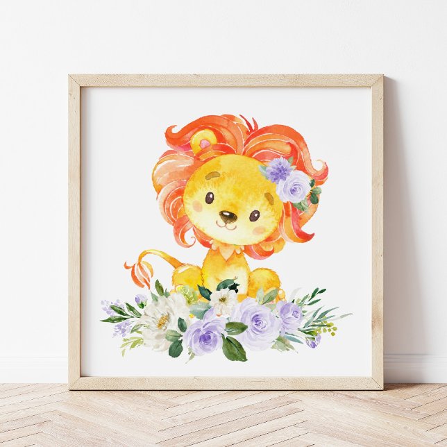 Lejon, Safari, Lila blommor, könsuppehåll Poster (Skapare uppladdad)
