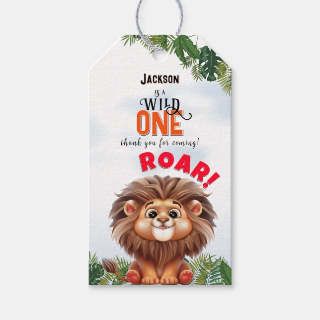 Lejon Safari Vild 1 Barns födelsedag Tack Presentetikett (Framsidan)