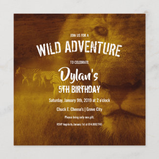 Lejon & sebra Safarifödelsedagsfest Inbjudningar