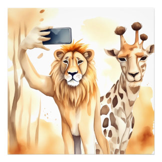 Lejon selfiering med giraffe fototryck