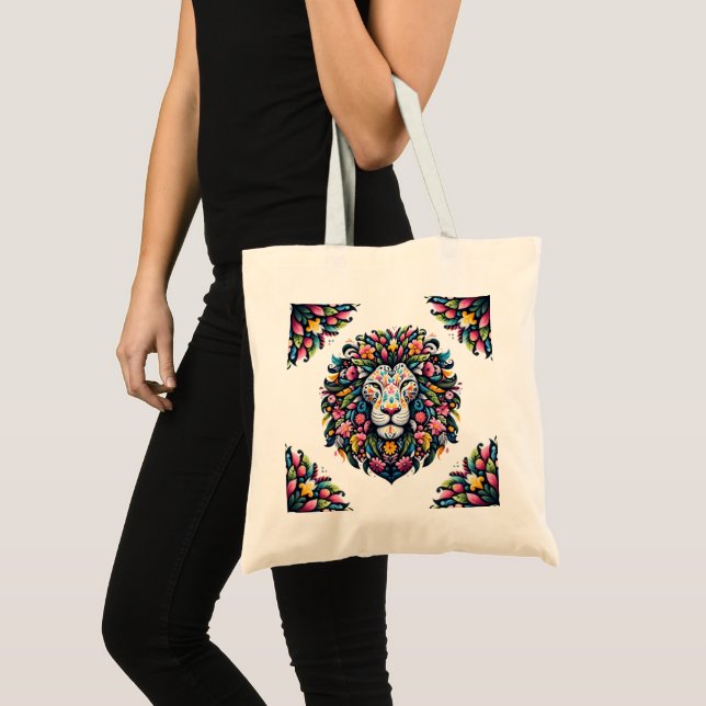 Lejon Siluett med Blommotiv Tygkasse (Framsida (produkt))