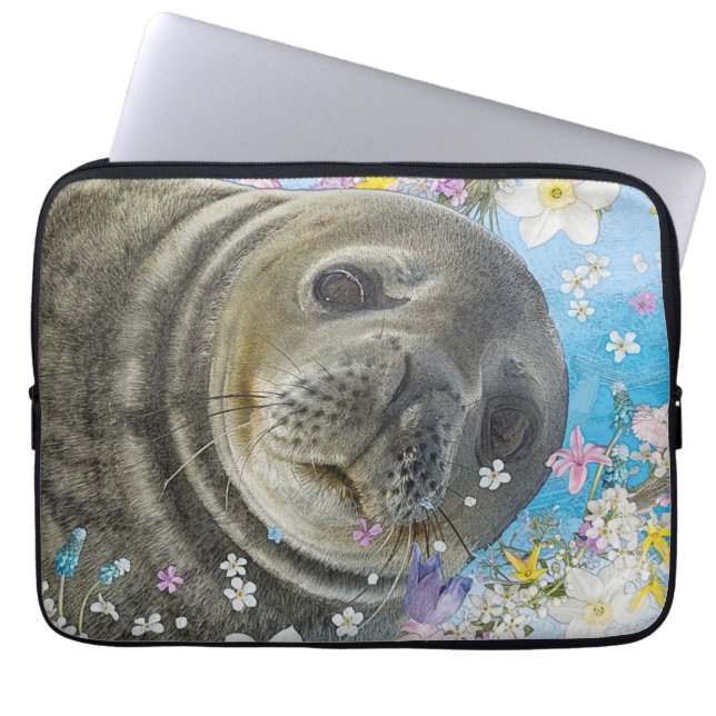 Lejon simning av sjön i blommor laptop fodral (Framsidan)