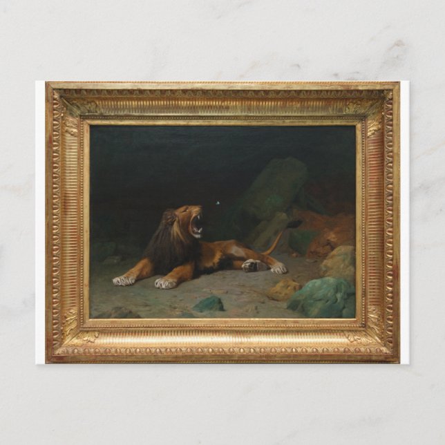 Lejon Snappning på en fjäril av Jean-Leon Gerome Vykort (Framsida)