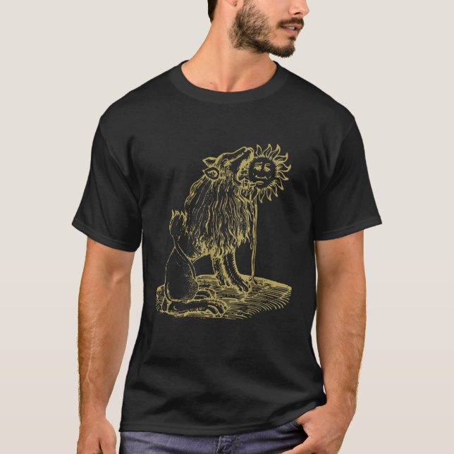 Lejon som äter sol ockult medeltida emblem t shirt (Framsida)