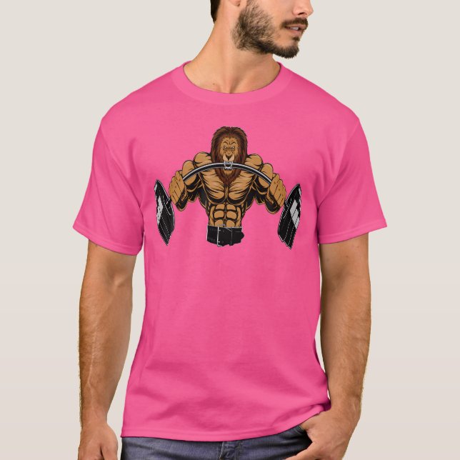 Lejon som lyfter tyngdlyftning t shirt (Framsida)