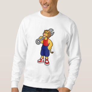 Lejon som Mechanic med Wrench Lång Ärmad Tröja