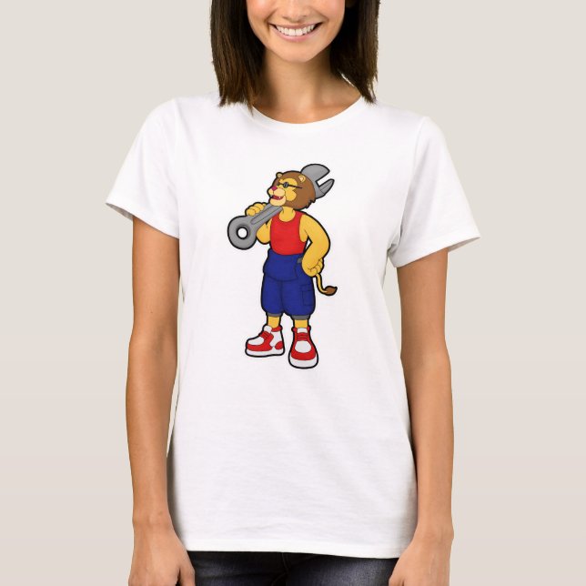 Lejon som Mechanic med Wrench T Shirt (Framsida)