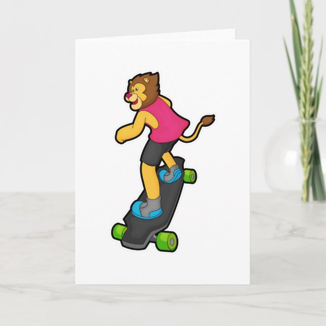 Lejon som skateboardåkare med skateboard kort (Framsida)